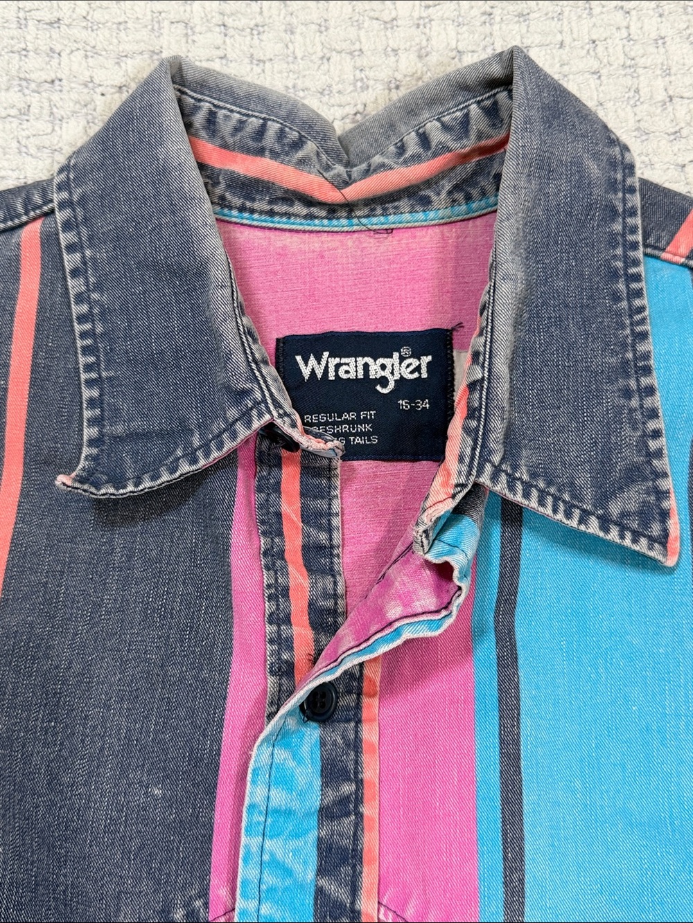 Vtg 90’s Wrangler Brush Popper Button Up Long Sleeve Pink Turquoise Blue Orange - Picture 9 of 16
